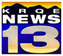 The KRQE News 13 logo features bold white text and numbers over a blue and yellow background with a silhouette of mountains at the top. The KRQE News 13 logo features bold white text and numbers over a blue and yellow background with a silhouette of mountains at the top.