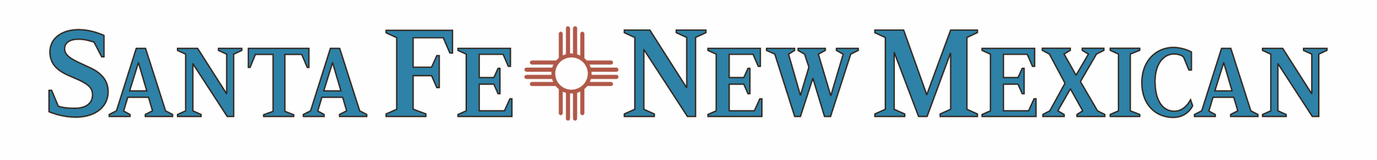 The logo for the Santa Fe New Mexican newspaper features the publication’s name in blue capital letters with a red Zia sun symbol between the words “Santa Fe” and “New Mexican.”. The logo for the Santa Fe New Mexican newspaper features the publication’s name in blue capital letters with a red Zia sun symbol between the words “Santa Fe” and “New Mexican.”.