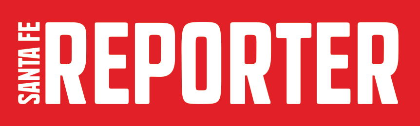 The logo for Santa Fe Reporter shows the publication name in bold, white, capital letters on a red background. "Santa Fe" is vertically aligned to the left of the word "Reporter. The logo for Santa Fe Reporter shows the publication name in bold, white, capital letters on a red background. "Santa Fe" is vertically aligned to the left of the word "Reporter.